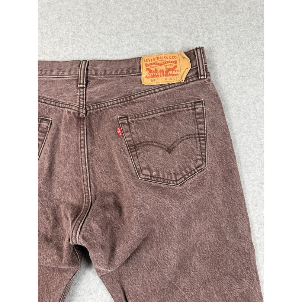 Levis 501 Jeans Men 38x30 Rust Denim Pants Button Fly Workwear Straight Burgundy - Picture 4 of 8